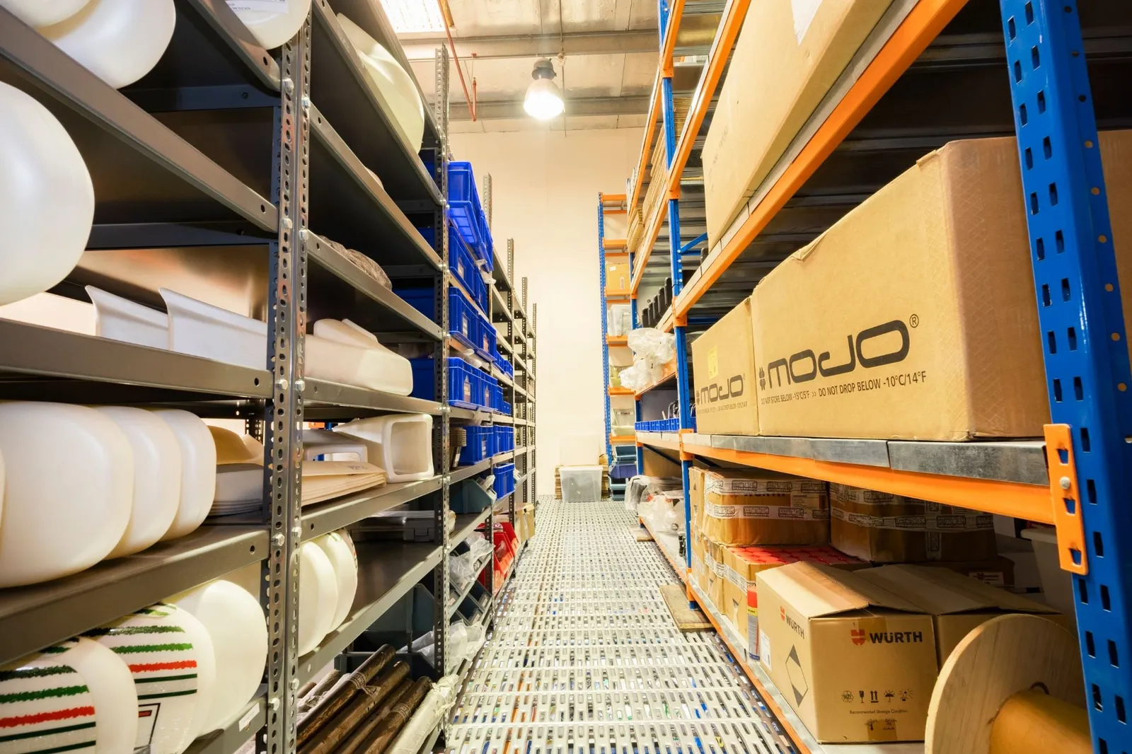 Aisle of racking with boxed stock