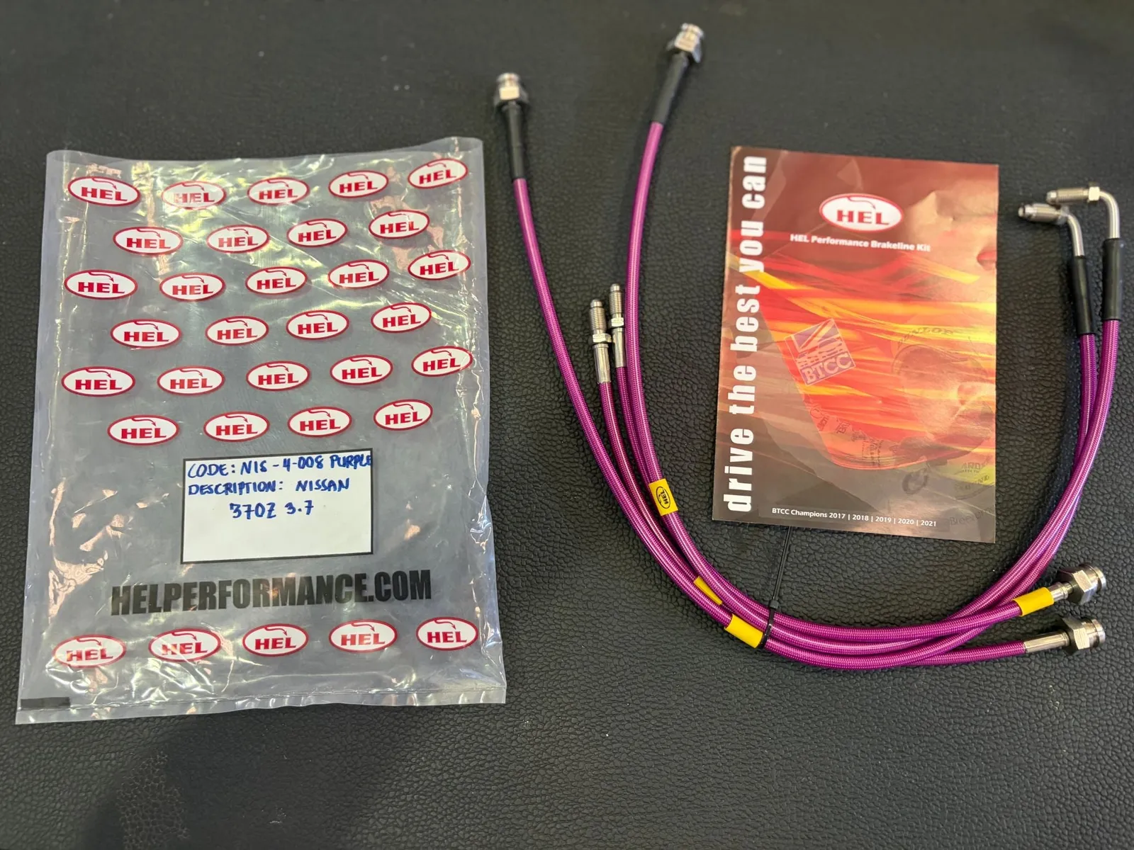 Finished HEL braided brake line kit with its packaging