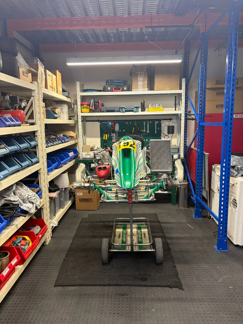 Kart set-up bay with a Tony Kart on its stand